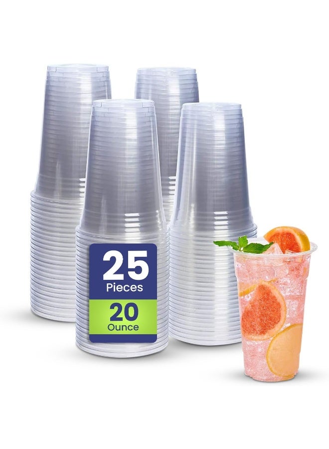 SNH Packing [Pack of 25] 20 Oz Juice Cup Clear Strong Disposable Plastic Cups - Image 1